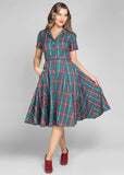 Collectif Caterina Lake Check 50's Swing Dress Teal