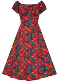 Collectif Dolores Roses 50's Swing Dress Navy