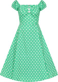 Collectif Dolores Classic Polka 50's Swing Dress Green White