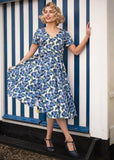 Collectif Shana Pretty Roses 50's Swing Dress White Blue