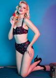 Collectif x Playful Promises Cherry Love 50's Bikini Top Black
