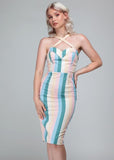 Collectif Kiana Teacup Stripe 50's Pencil Dress Multi