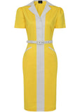 Collectif Berta Contrast 60's Pencil Dress Yellow