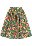 Collectif Jasmine Strawberry Patch 50's Swing Skirt Green