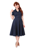 Collectif Caterina Vintage 40's Swing Dress Navy