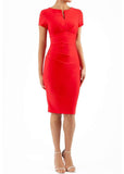 Diva Catwalk Donna Short Sleeves 50's Pencil Dress Electric Red
