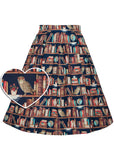 Dolly & Dotty Carolyn Library Book Owl 50's Swing Skirt Brown