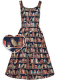 Dolly & Dotty Amanda Library Book Owl 50's Swing Dress Brown