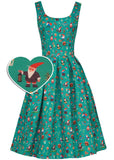 Dolly & Dotty Amanda Garden Gnome Circle 50's Swing Dress Green