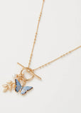 Fable England Butterfly & Leaf Charm Necklace Blue