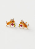 Fable England Vole Forest Mouse Enamel Stud Earrings Brown