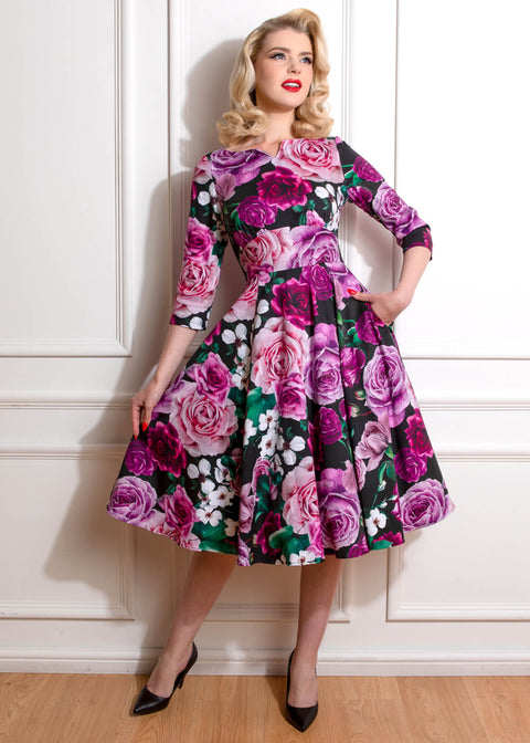hearts and roses purple dress Hearts & Roses Sydney Floral Swing Dress Purple