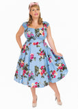 Hearts & Roses Jolene Floral 50's Swing Dress Blue