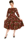Hearts & Roses Francis Floral 50's Swing Dress Burgundy