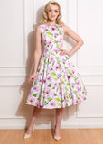 Hearts & Roses Naomi Floral 50's Swing Dress White