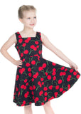 Hearts & Roses Kids Bombshell Cherry 50's Swing Dress Black