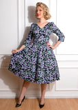 Hearts & Roses Aoife Floral 50's Swing Dress Black