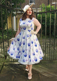 Hearts & Roses Cathy Floral 50's Swing Dress White Blue