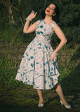 Hearts & Roses Rey Floral 50's Swing Dress Grey