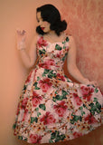 Hearts & Roses Gracie Floral 50's Swing Dress Off-White