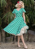 Hearts & Roses Nina Polkadot 50's Swing Dress Green