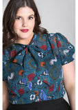 Hell Bunny Sianna 40's Blouse in Teal