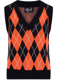 Hell Bunny Rhombus Pumpkin Vest 60's Top Black Orange