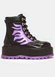 Koi Footwear Helios Hologram Flames Platform Boots Black Purple