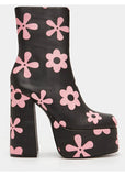 Koi Footwear Empty Flowers 70's Platform Boots Black