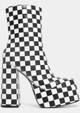 Koi Footwear Pitstop Checkered Platform 60's Boots Black White