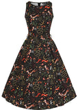 Lady V Hepburn Enchanded Woods 50's Swing Dress Black