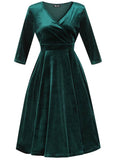 Lady V Lyra Velvet 50's Swing Dress Emerald Green
