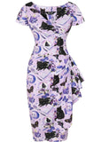 Lady V Elsie Salem Cat 50's Pencil Dress Purple