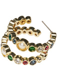Love Vintage Cordelia Swarovski Crystals Jewel Hoop 70's Earrings Gold