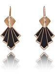 Love Vintage Art Deco Fan Shape 20's Earrings Black Gold