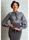 Miss Candyfloss Idra Silver Rose 40's Blouse Grey