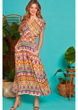 Onjenu Lucasta Sunrise 70's Maxi Dress Coral