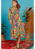 Onjenu Sharon Sky Flower 70's Midi Dress Multi