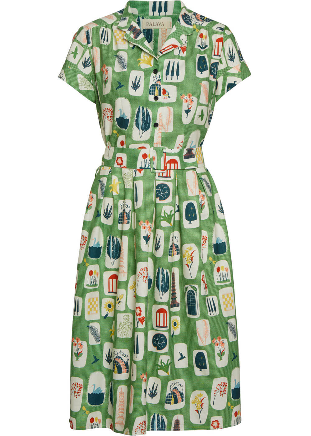 Palava Louise Postcards 40's A-Line Dress Green –