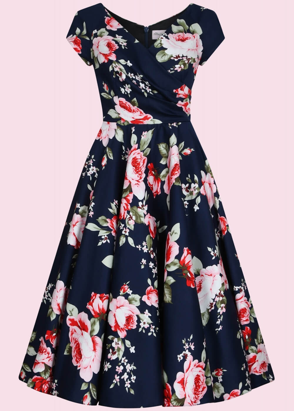 Pretty Dress Company Hourglass Chartwell Floral 50's Swing Dress Navy –