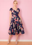 Pretty Dress Company Hourglass Chartwell Floral 50's Swing Dress Navy