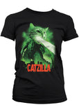 Retro Movies Catzilla Girly T-Shirt Black