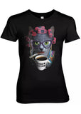 Retro Movies Cat Lady Girly T-Shirt Black