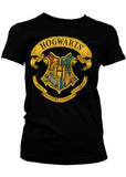 Retro Movies Harry Potter Hogwarts Crest Girly T-Shirt Black