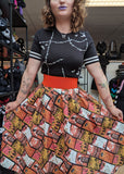 Retrolicious Doris Spooky Labels 50's Swing Skirt Multi