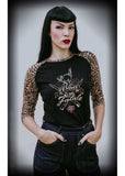 Rumble59 Raglan Femme Fatale Leopatch Girly T-Shirt Black