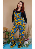 Run & Fly Forget Me Not Sunflowers 70's Dungarees Blue