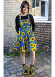 Run & Fly Forget Me Not Sunflowers 70's Pinafore Swing Dress Blue