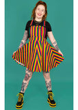 Run & Fly Rainbow Striped Pinafore 70's Swing Dress Multi