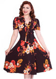 Sheen Izzy Floral 40's Dress Burgundy